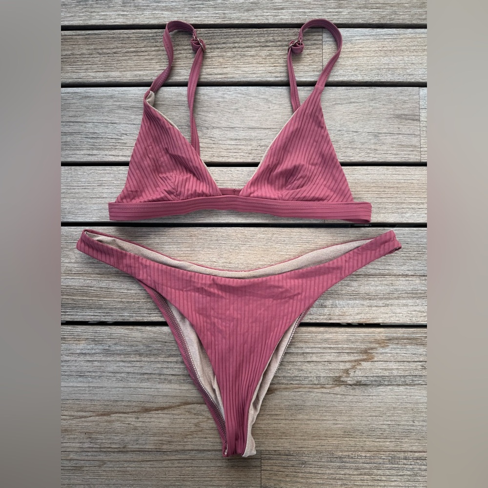 Vitamin A Mauve Ribbed Bikini Set